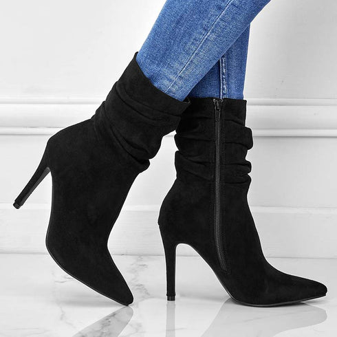 Pointed Toe Stiletto Heel Ankle Boots For Women Side Zipper Shoes - ROUTINE FASHION